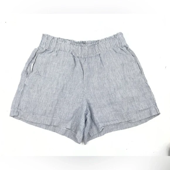 Quince European Linen High Waisted Shorts Womens Size Large Coastal Beach Stripe - Picture 3 of 11